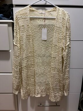 Light Cream Open-Knit Cardigan